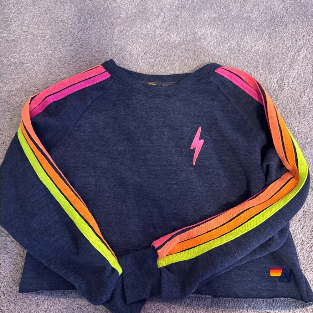 Aviator Nation Women’s Sweatshirt with Pink and Neon Stripes